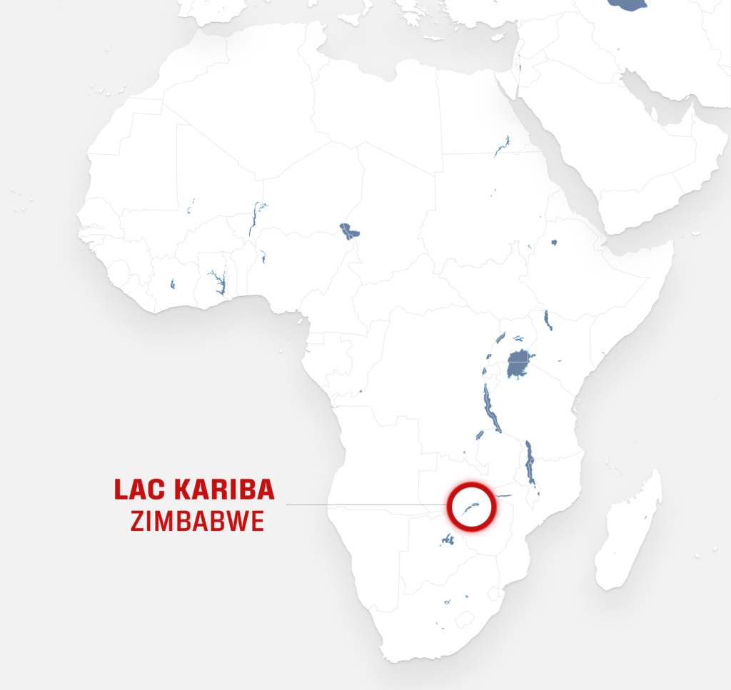 Carte d'Afrique sur laquelle est entouré le lac Kariba.